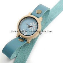 Montre en bambou avec bracelet en cuir